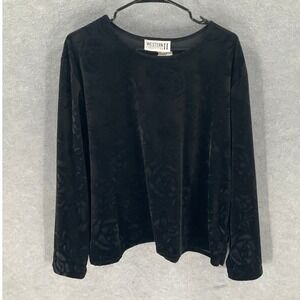 Western II Connection Black Velvet Burnout‎ Rose Floral Top 2X Whimsigoth Vtg